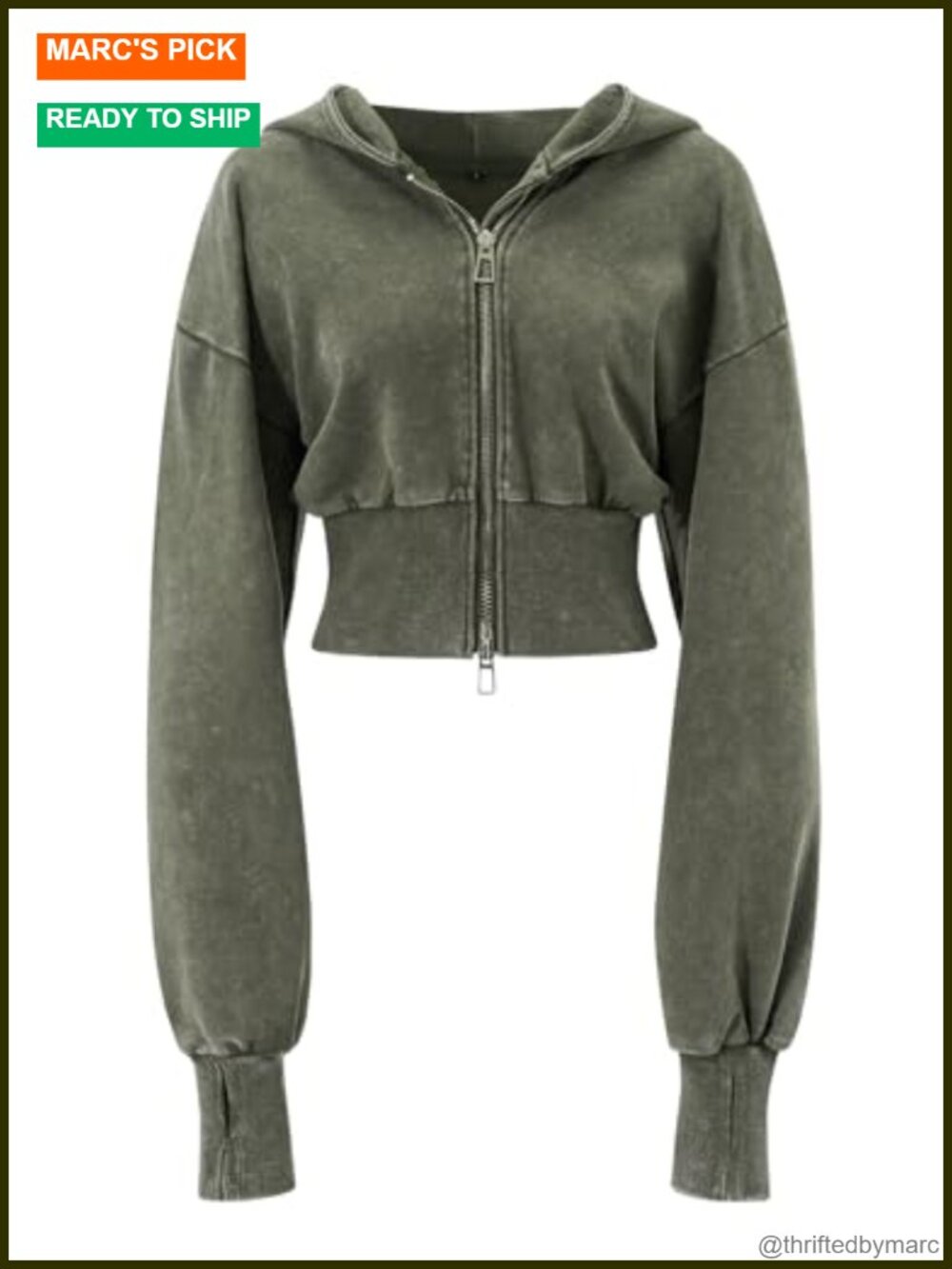 Women's Cropped Zip Up Hoodie Long Sleeve Cotton Washed Workout Jacket